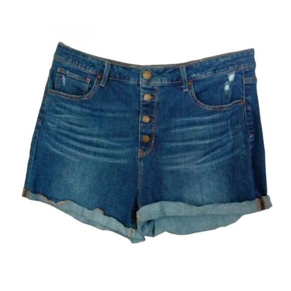 Time And Tru Womens Size 20 High-Rise Distressed Denim Shorts Button Fly - Picture 2 of 8